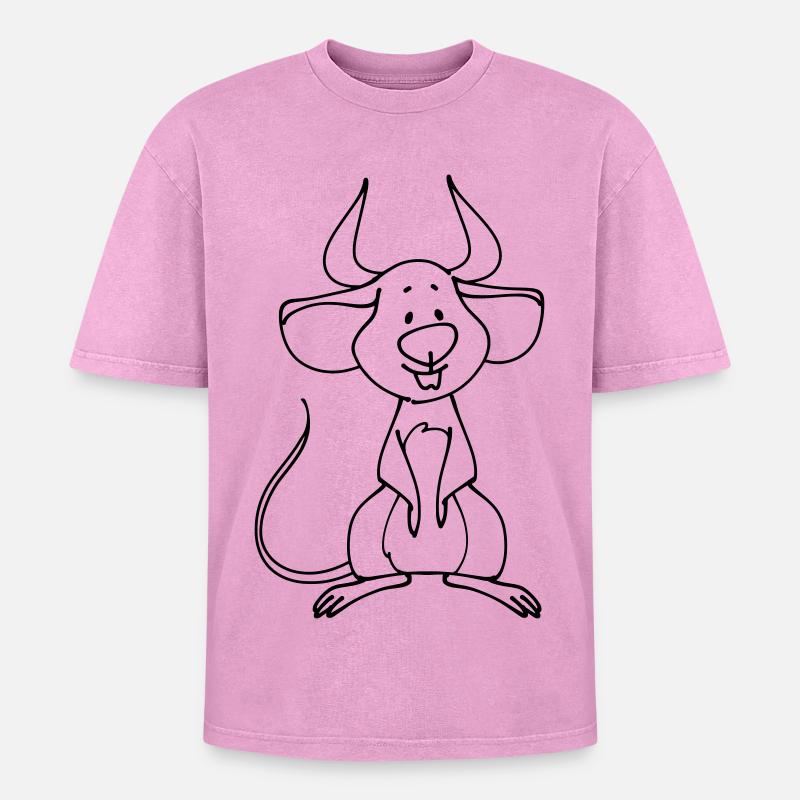 Devil's Mouse - Oversized Unisex Premium Acid-Washed T-Shirt - acid washed pink