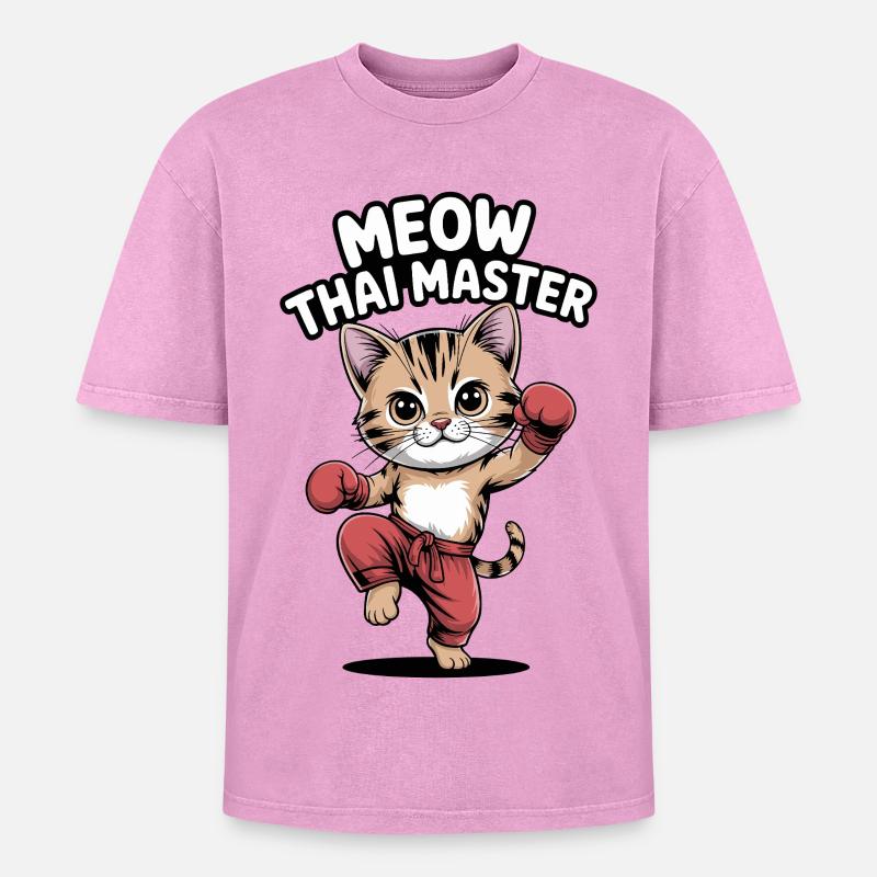 Kitten Karate Master Design - Oversized Unisex Premium Acid-Washed T-Shirt - acid washed pink