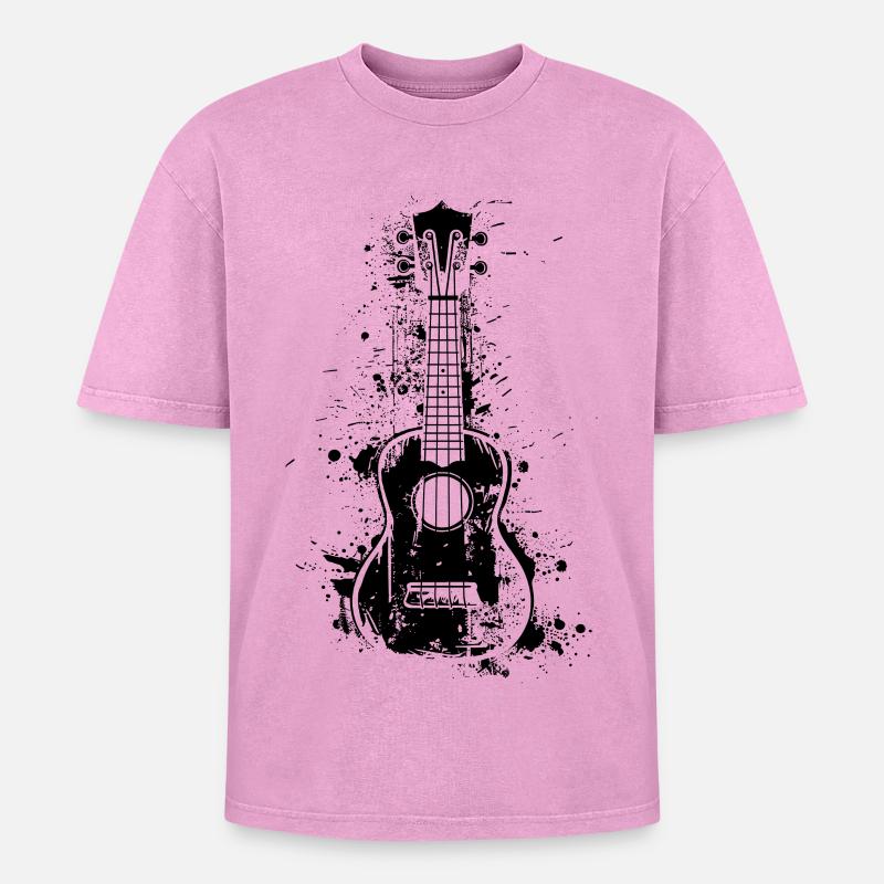 Ukulele Paint Blobs - Oversized Unisex Premium Acid-Washed T-Shirt - acid washed pink