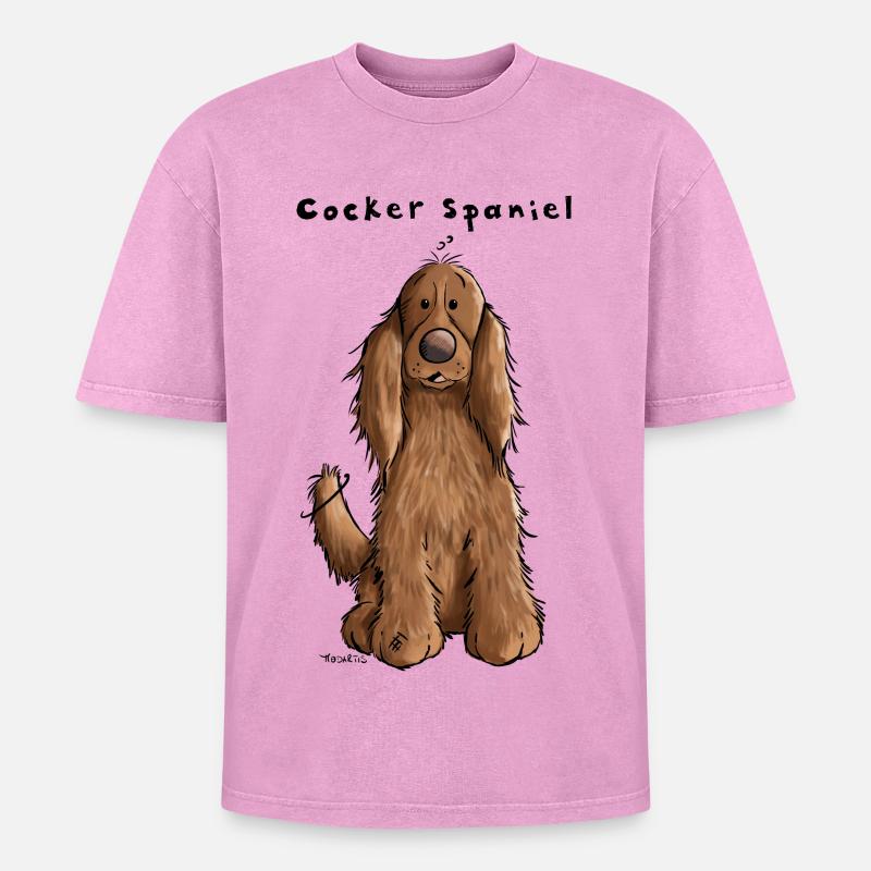 Funny Cocker Spaniel - Oversized Unisex Premium Acid-Washed T-Shirt - acid washed pink