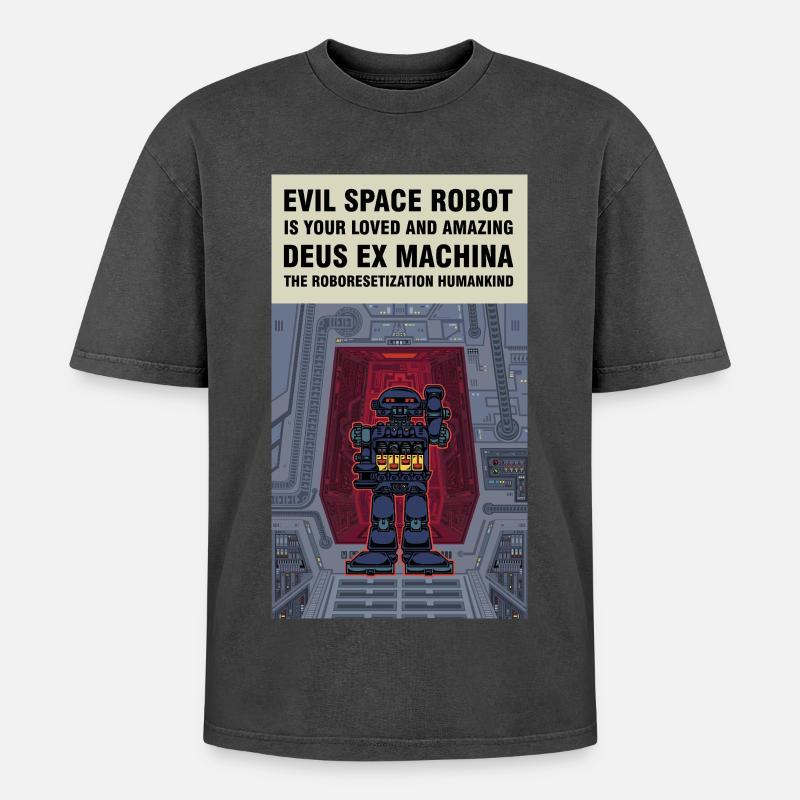 The Evil Space Robot Invades Earth - Oversized Unisex Premium Acid-Washed T-Shirt - acid washed pink