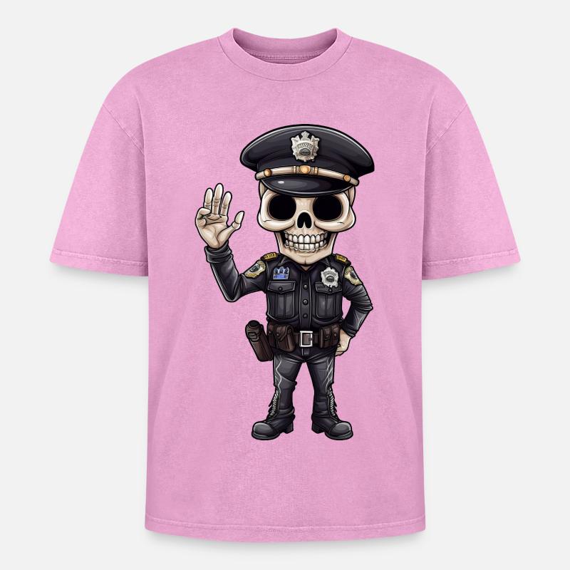 Skeleton Policeman - Oversized Unisex Premium Acid-Washed T-Shirt - acid washed pink
