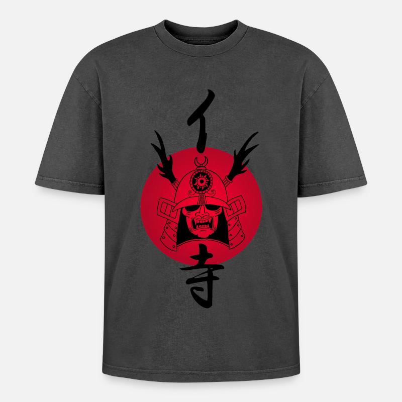 Schwarzer Samurai und Rote Sonne - Oversized Unisex Premium Acid-Washed T-Shirt - undefined