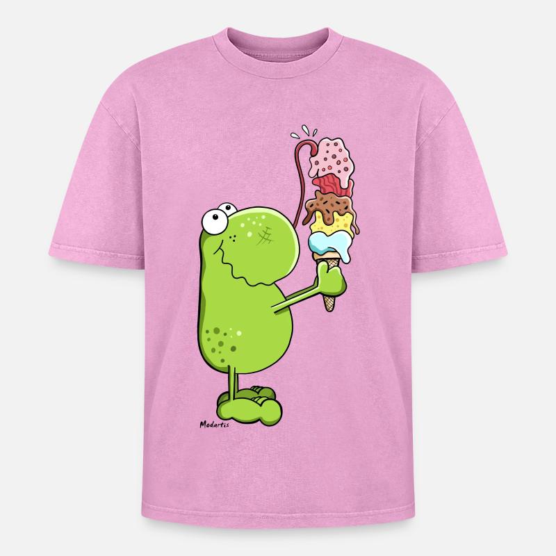 Frog with Ice Cream - Oversized Unisex Premium Acid-Washed T-Shirt - acid washed pink