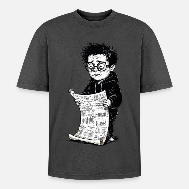 Sad boy reading black newspaperwhite - Oversized Unisex Premium Acid-Washed T-Shirt - undefined