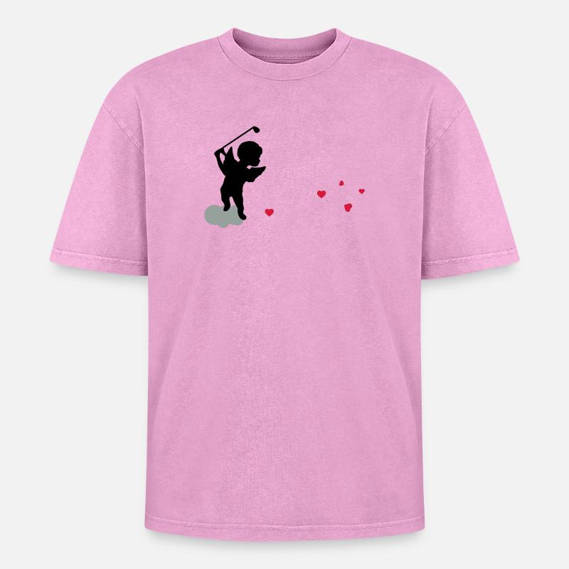 golf_engel - Oversized Unisex Premium Acid-Washed T-Shirt - Pink Acid Wash