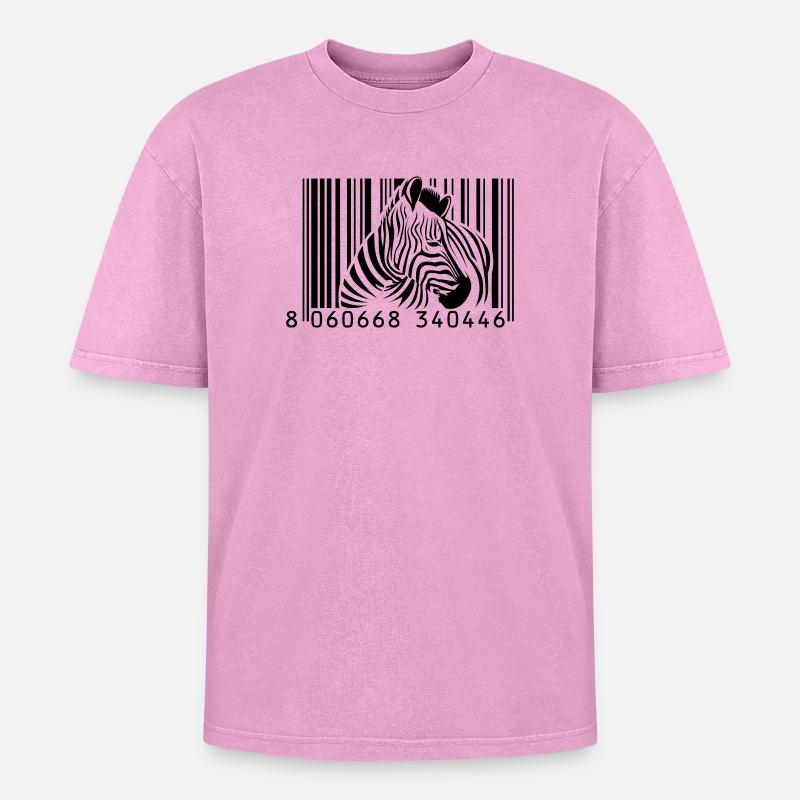 code à barres zèbre - T-shirt Premium unisexe oversize acid-washed - rose délavé acide