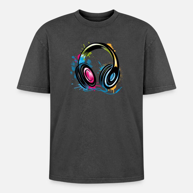 bunter Graffiti Kopfhörer - Oversized Unisex Premium Acid-Washed T-Shirt - undefined