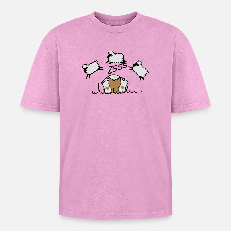 Schäfchen zählen - Oversized Unisex Premium Acid-Washed T-Shirt - Pink Acid Wash