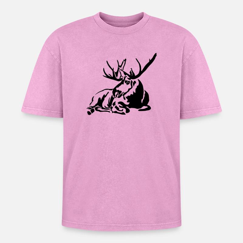 Moose - Oversized Unisex Premium Acid-Washed T-Shirt - acid washed pink