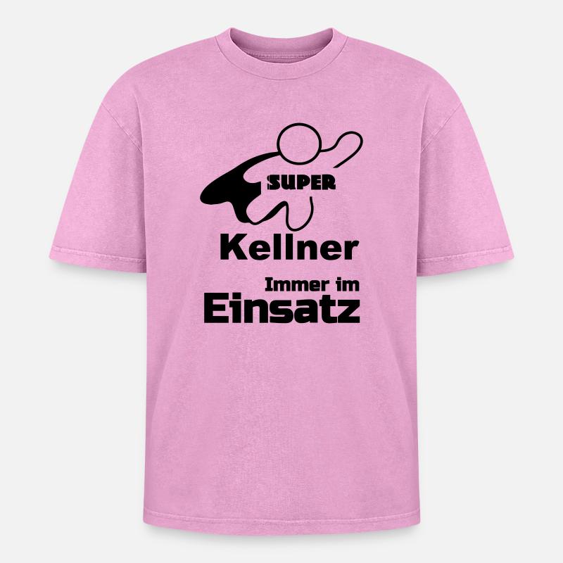 Super Kellner Geschenk - Oversized Unisex Premium Acid-Washed T-Shirt - Pink Acid Wash