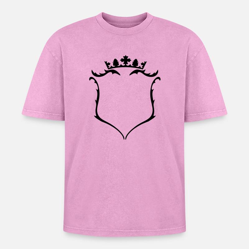 Wappen mit Krone - Oversized Unisex Premium Acid-Washed T-Shirt - Pink Acid Wash