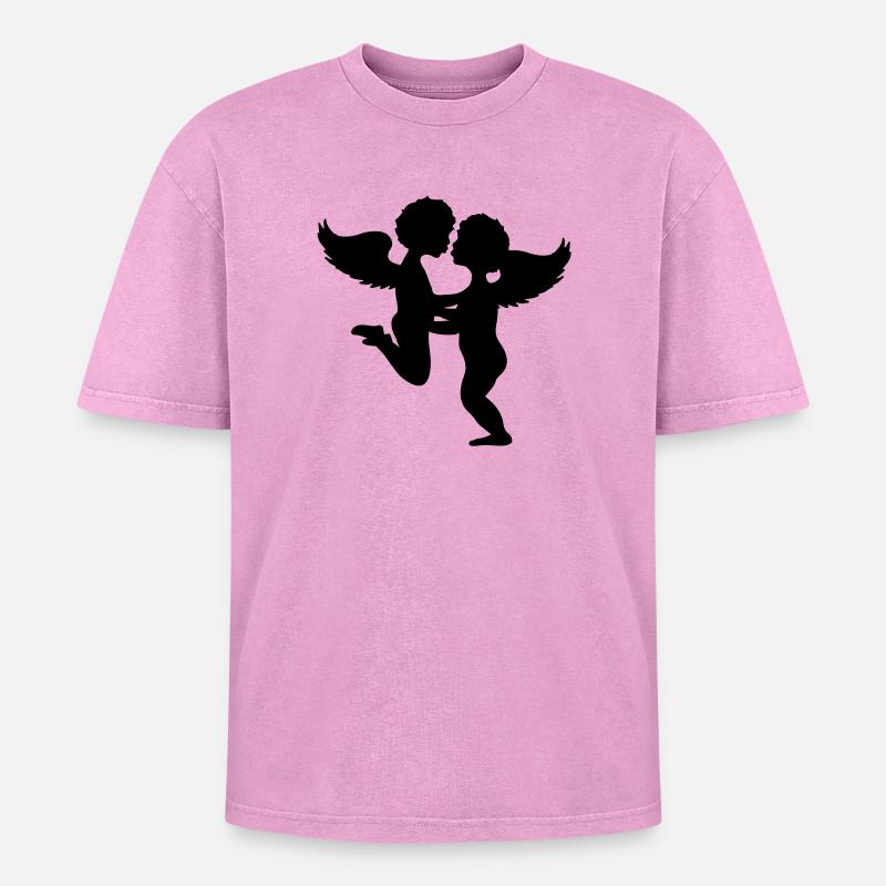 Deux anges baiser - T-shirt Premium unisexe oversize acid-washed - rose délavé acide