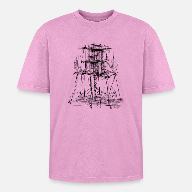 Architecture Tower - Oversized Unisex Premium Acid-Washed T-Shirt - acid washed pink