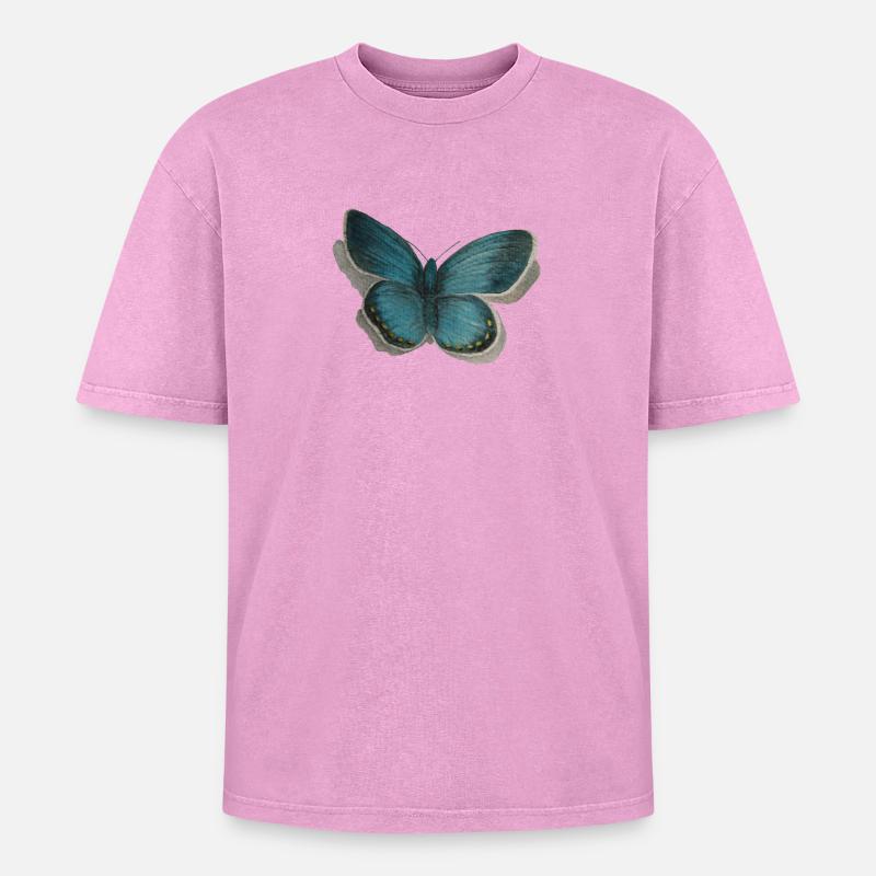Schmetterling Bläuling - Oversized Unisex Premium Acid-Washed T-Shirt - Pink Acid Wash