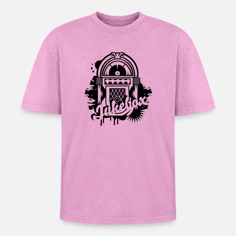 Jukebox Graffiti - Oversized Unisex Premium Acid-Washed T-Shirt - Pink Acid Wash