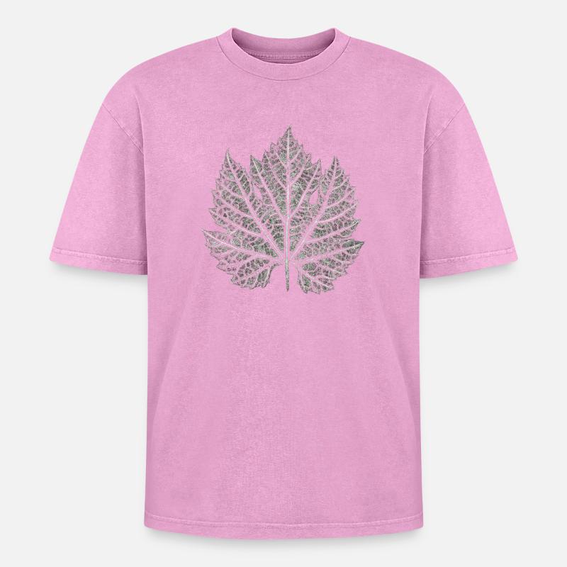 Grape Leaf / Nature Graphic Leaf - Oversized Unisex Premium Acid-Washed T-Shirt - acid washed pink