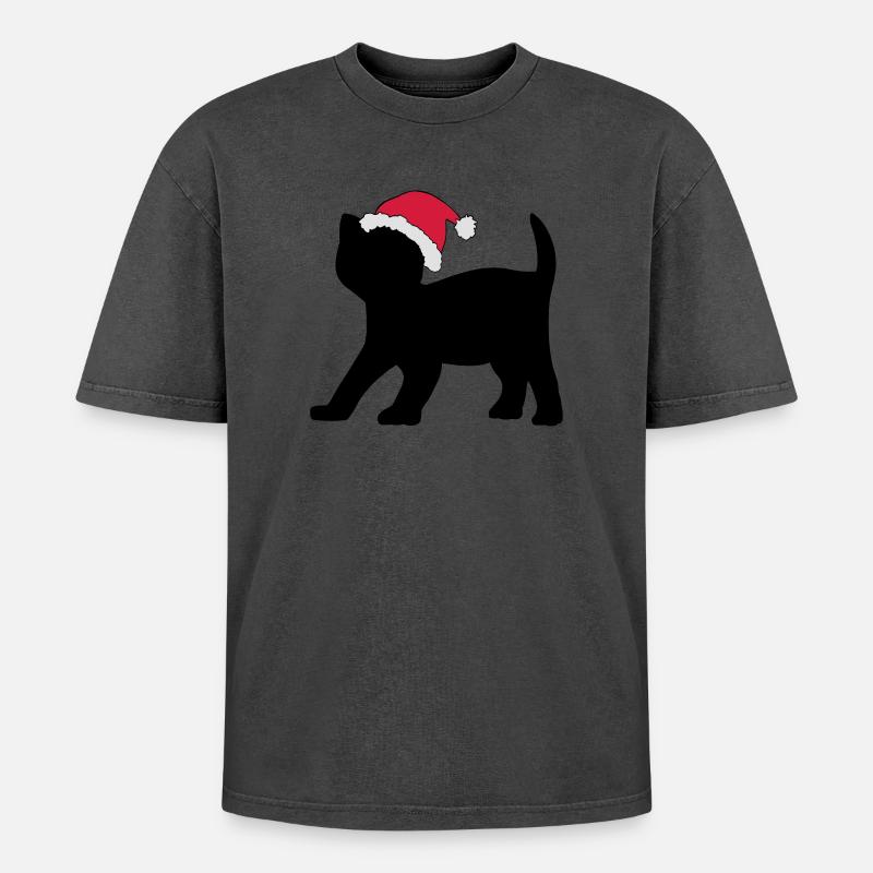 Kätzchen in einem Weihnachts-Hut. - Oversized Unisex Premium Acid-Washed T-Shirt - undefined