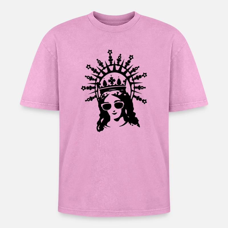 Mutter Gottes mit Sonnenbrille - Oversized Unisex Premium Acid-Washed T-Shirt - Pink Acid Wash