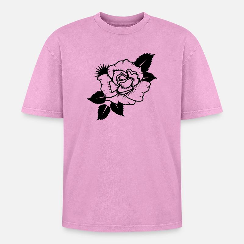 A Drawn Rose - Oversized Unisex Premium Acid-Washed T-Shirt - acid washed pink