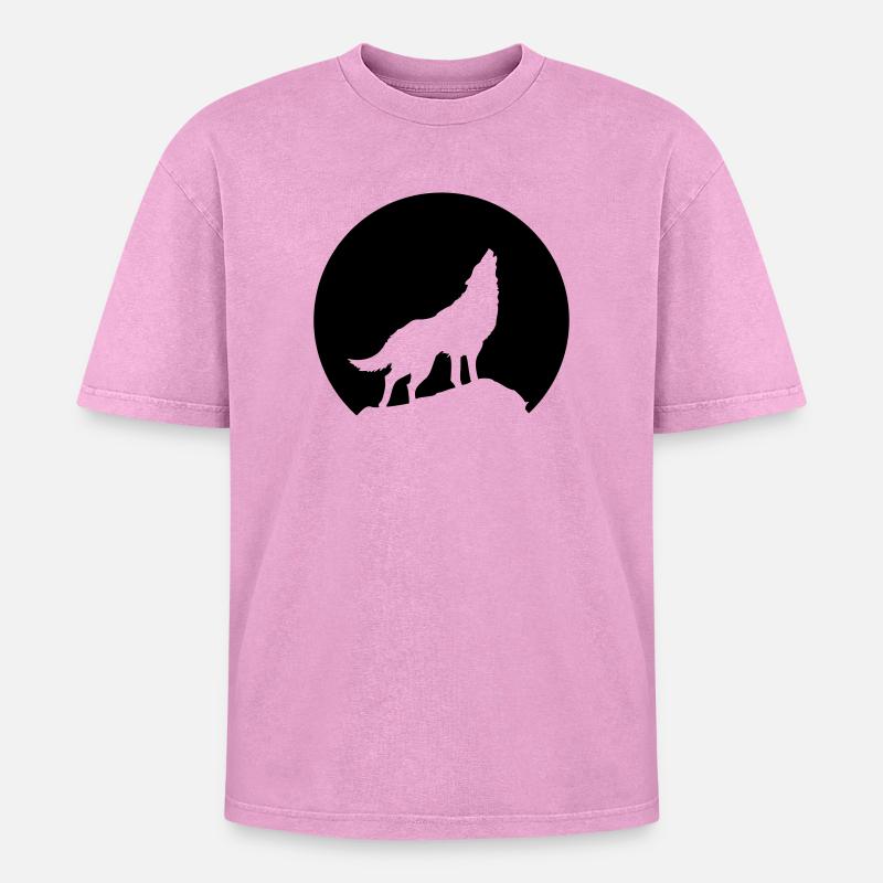 Wolf - Oversized Unisex Premium Acid-Washed T-Shirt - Pink Acid Wash