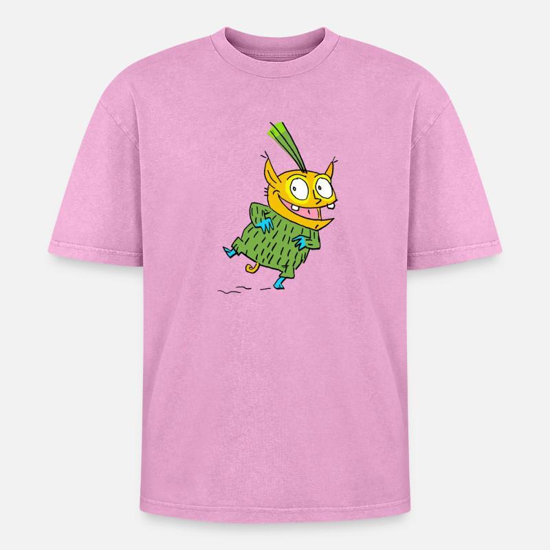 Fröhlicher Monster im Grünen Pullover - Oversized Unisex Premium Acid-Washed T-Shirt - Pink Acid Wash