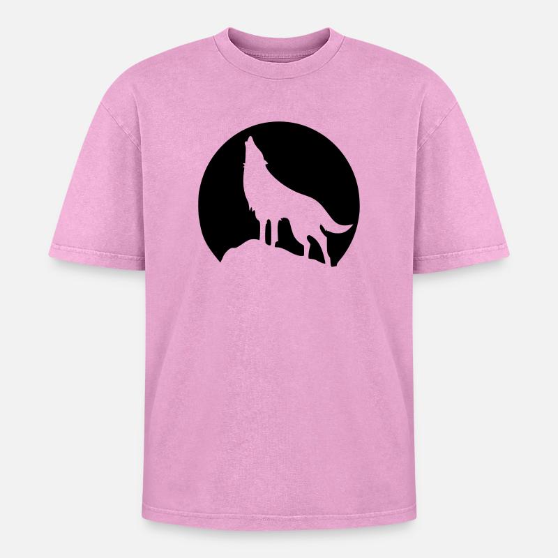 Wolf - Mond - Oversized Unisex Premium Acid-Washed T-Shirt - Pink Acid Wash