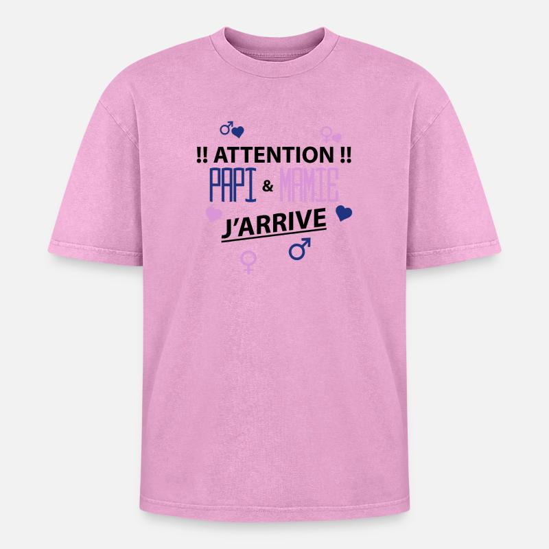 papi mamie j'arrive - T-shirt Premium unisexe oversize acid-washed - rose délavé acide