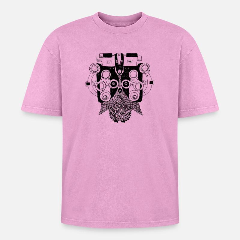 Phoropter Eule beim Sehtest - Oversized Unisex Premium Acid-Washed T-Shirt - Pink Acid Wash