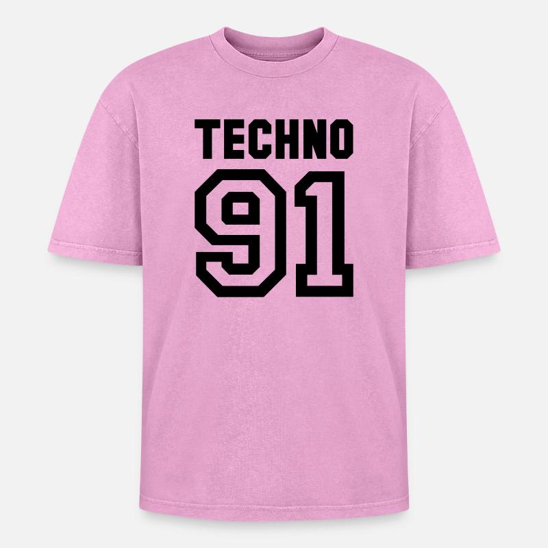 TECHNO Rave Techno 90s 90er - Oversized Unisex Premium Acid-Washed T-Shirt - Pink Acid Wash
