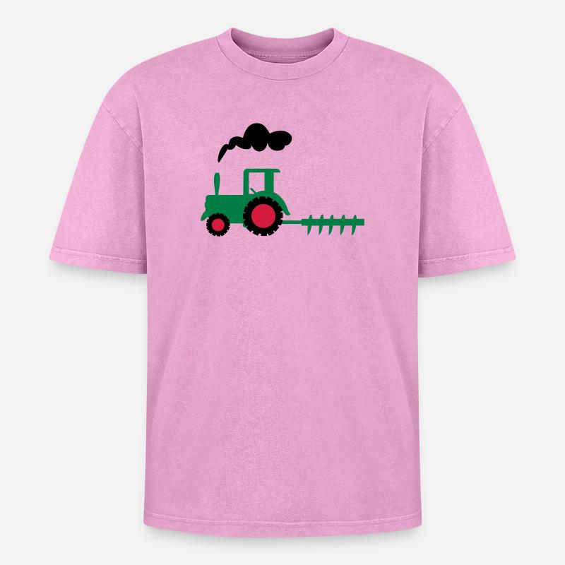 tractor - Oversized Unisex Premium Acid-Washed T-Shirt - acid washed pink