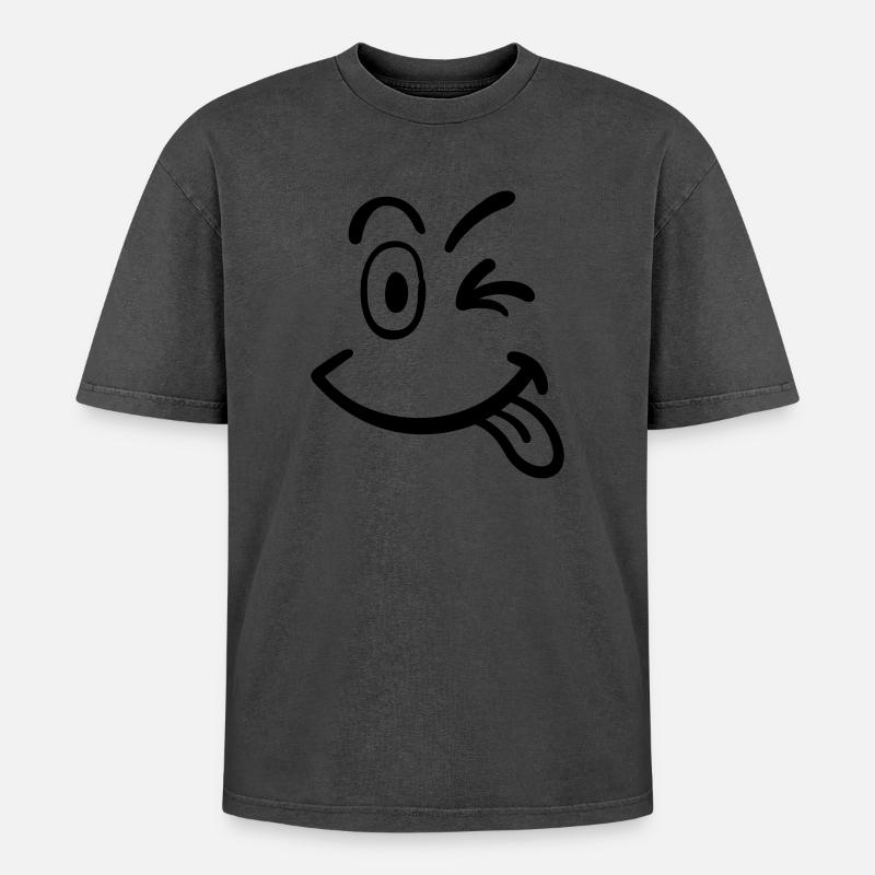 smiley face - Oversized Unisex Premium Acid-Washed T-Shirt - undefined