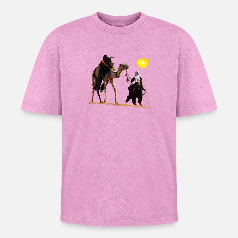 Beduine mit Kamel - Oversized Unisex Premium Acid-Washed T-Shirt - Pink Acid Wash