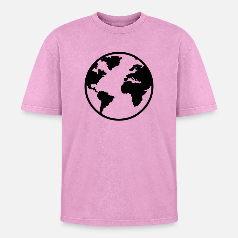 Erdkugel - Oversized Unisex Premium Acid-Washed T-Shirt - Pink Acid Wash