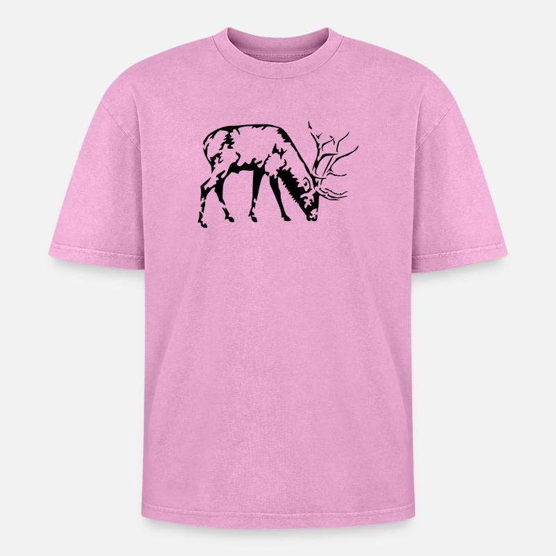 deer - Oversized Unisex Premium Acid-Washed T-Shirt - acid washed pink