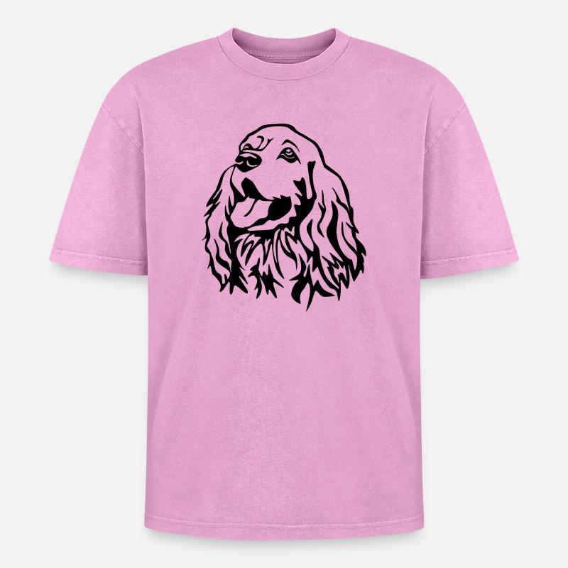 Cocker Spaniel head - Oversized Unisex Premium Acid-Washed T-Shirt - acid washed pink