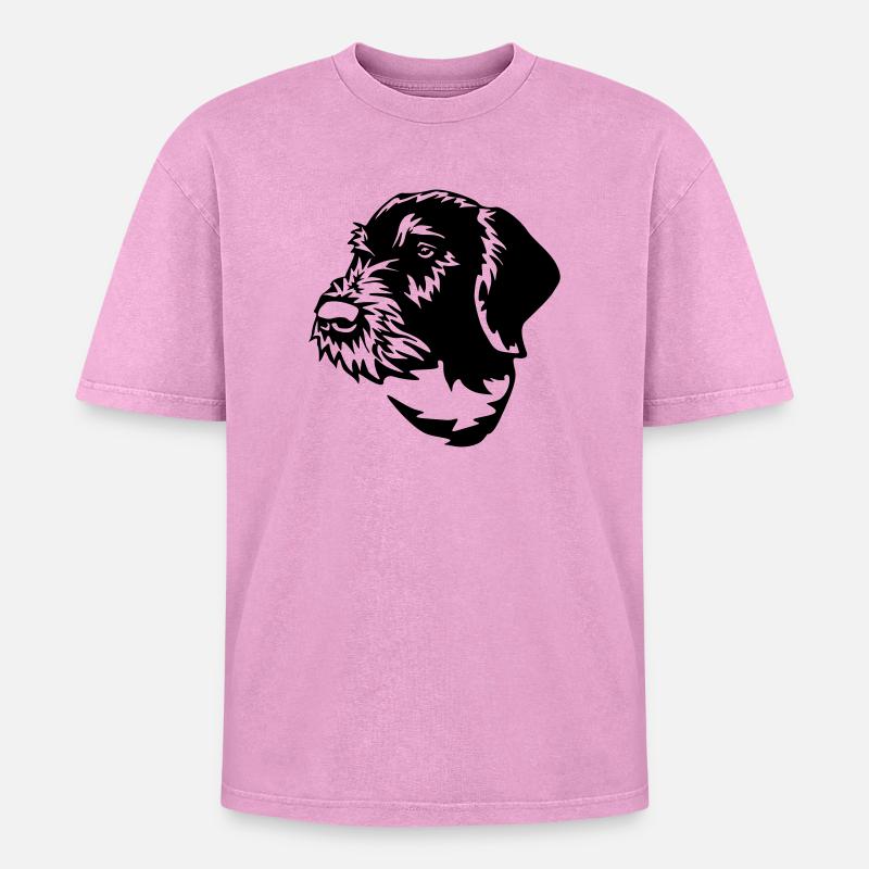 Deutsch Drahthaar - Oversized Unisex Premium Acid-Washed T-Shirt - Pink Acid Wash
