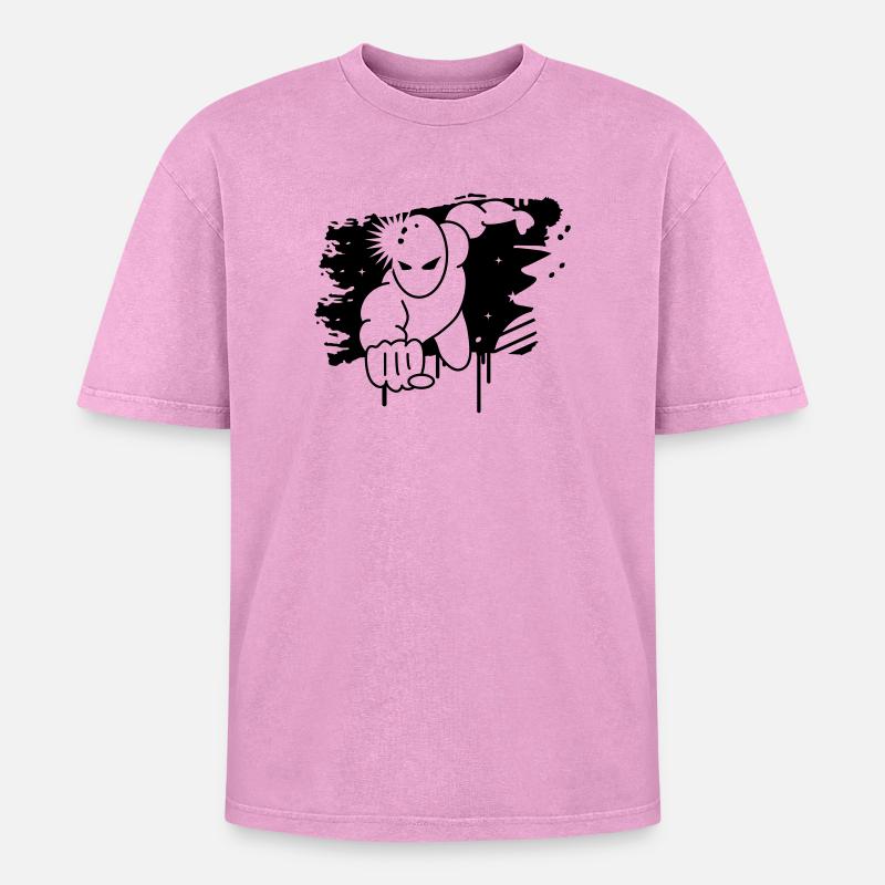 Superheld Graffiti - Oversized Unisex Premium Acid-Washed T-Shirt - Pink Acid Wash