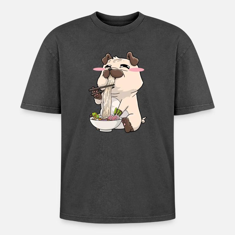 Mops isst Ramen - Oversized Unisex Premium Acid-Washed T-Shirt - undefined