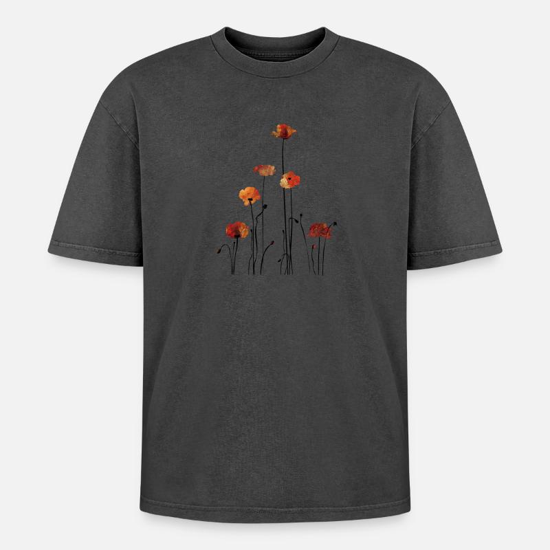 Mohnblumen Silhouette Design - Oversized Unisex Premium Acid-Washed T-Shirt - undefined