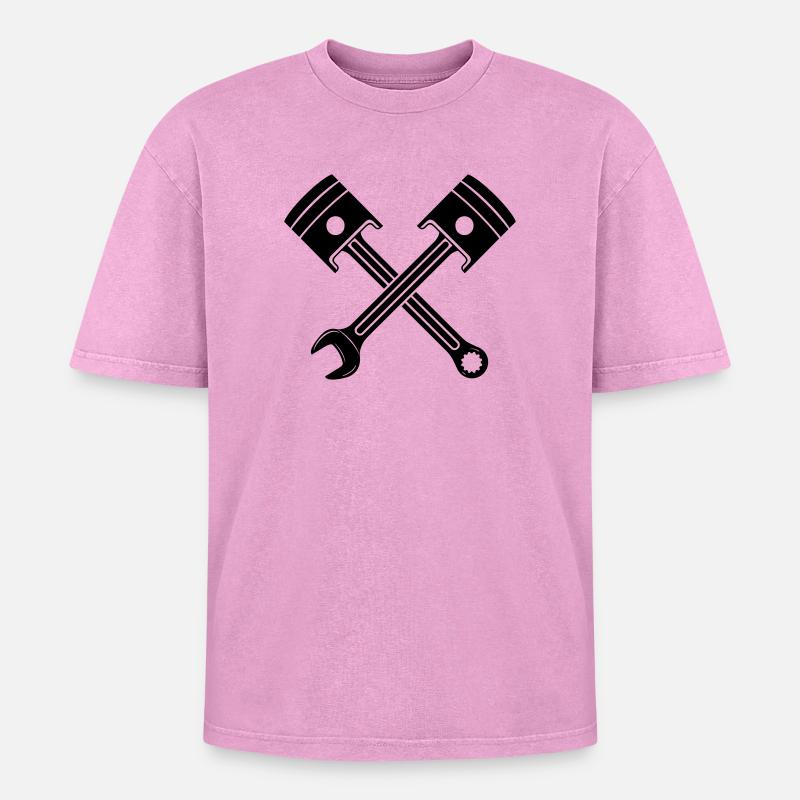 Engine piston key crossed - Oversized Unisex Premium Acid-Washed T-Shirt - acid washed pink