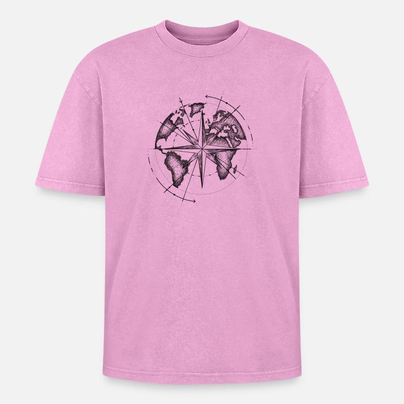 World Map - Oversized Unisex Premium Acid-Washed T-Shirt - acid washed pink