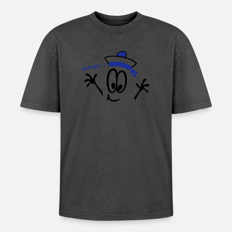 Sailor, ahoy, comic - Oversized Unisex Premium Acid-Washed T-Shirt - undefined