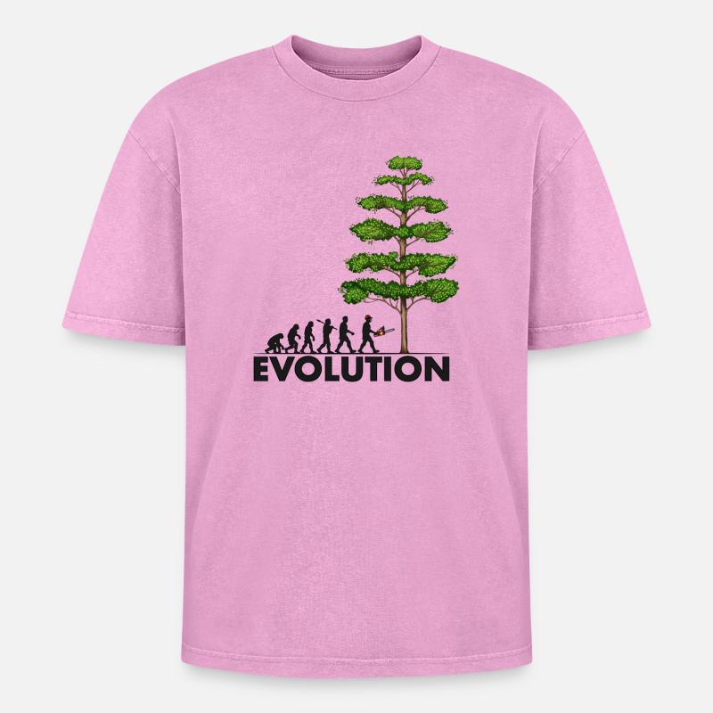 Chainsaw Evolution Gray Big Tree - Oversized Unisex Premium Acid-Washed T-Shirt - acid washed pink