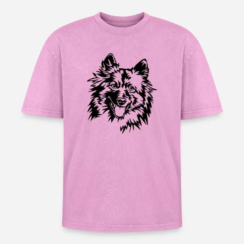 Wolfsspitz Kopf - Oversized Unisex Premium Acid-Washed T-Shirt - Pink Acid Wash