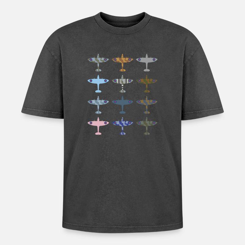 Spitfire Kampfflugzeug / Tarnmuster - Oversized Unisex Premium Acid-Washed T-Shirt - Pink Acid Wash