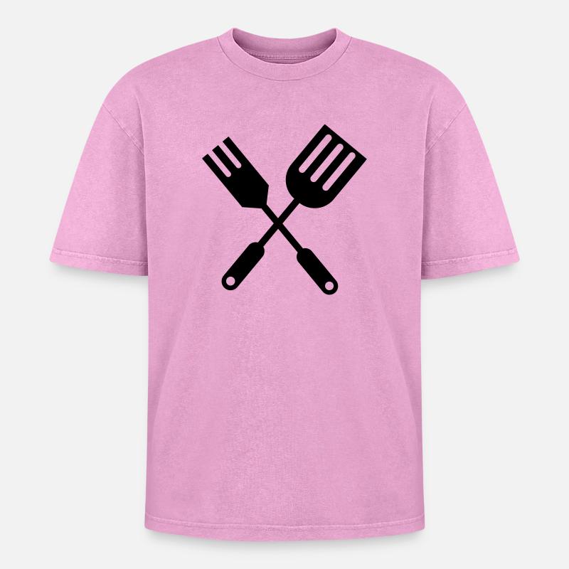 BBQ kitchen cutlery - Oversized Unisex Premium Acid-Washed T-Shirt - acid washed pink