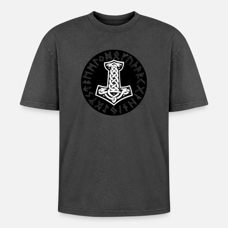 Mjölnir Keltischer Runenknoten - Oversized Unisex Premium Acid-Washed T-Shirt - Pink Acid Wash