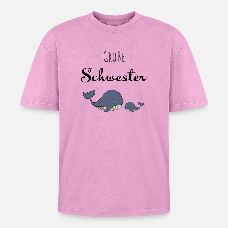Große Schwester Wal - Oversized Unisex Premium Acid-Washed T-Shirt - Pink Acid Wash