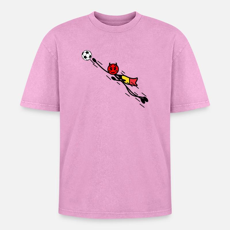 Flying Red Devil Held Keeper - Oversized Unisex Premium Acid-Washed T-Shirt - Pink Acid Wash
